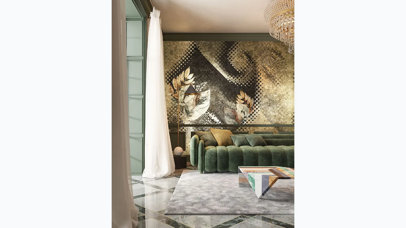 Goldenwall wallpaper with floral illustration Kookspook White Ink