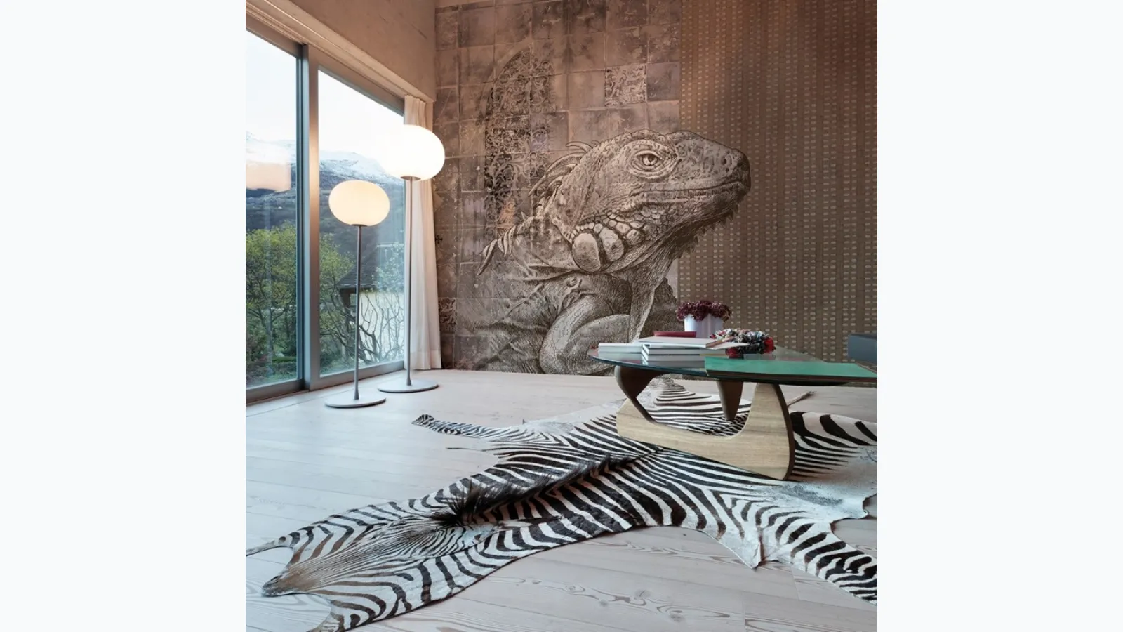 Wallpaper with Mad iguana design by Adriani and Rossi.
