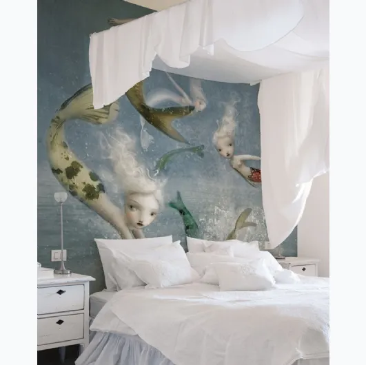 Wallpaper with artistic illustration inspired by the Mermaids mermaids by Inkiostro Bianco.