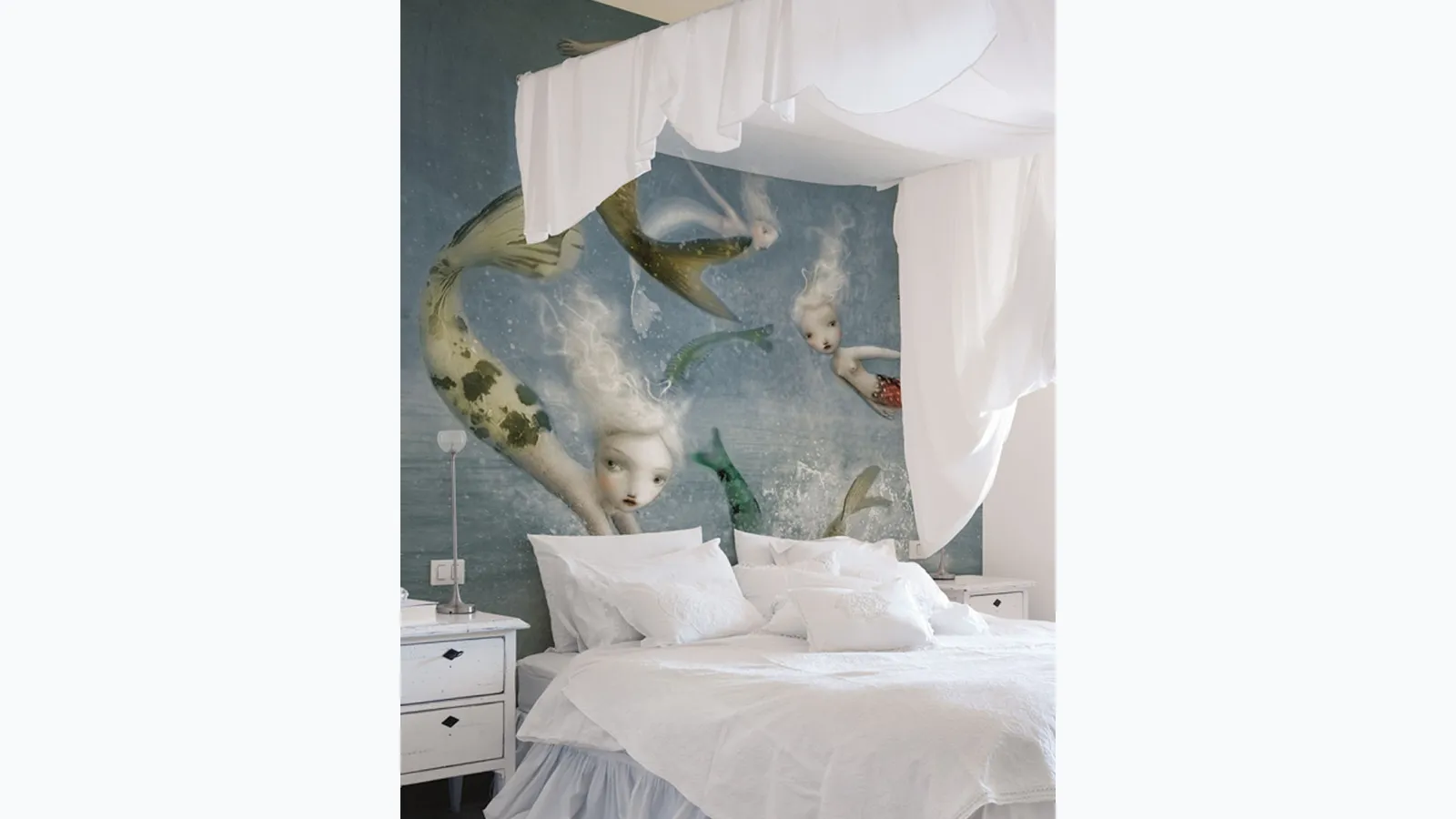 Wallpaper with artistic illustration inspired by the Mermaids mermaids by Inkiostro Bianco.