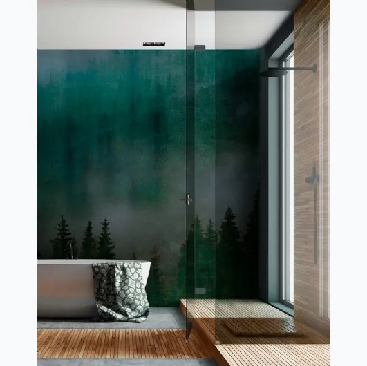 Wallpaper with illustration of a Misty Forest by Inkiostro Bianco.