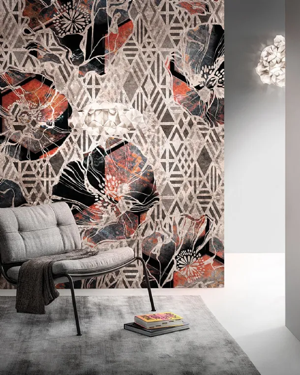 Goldenwall wallpaper with geometric floral illustration Rustilux by Inkiostro Bianco