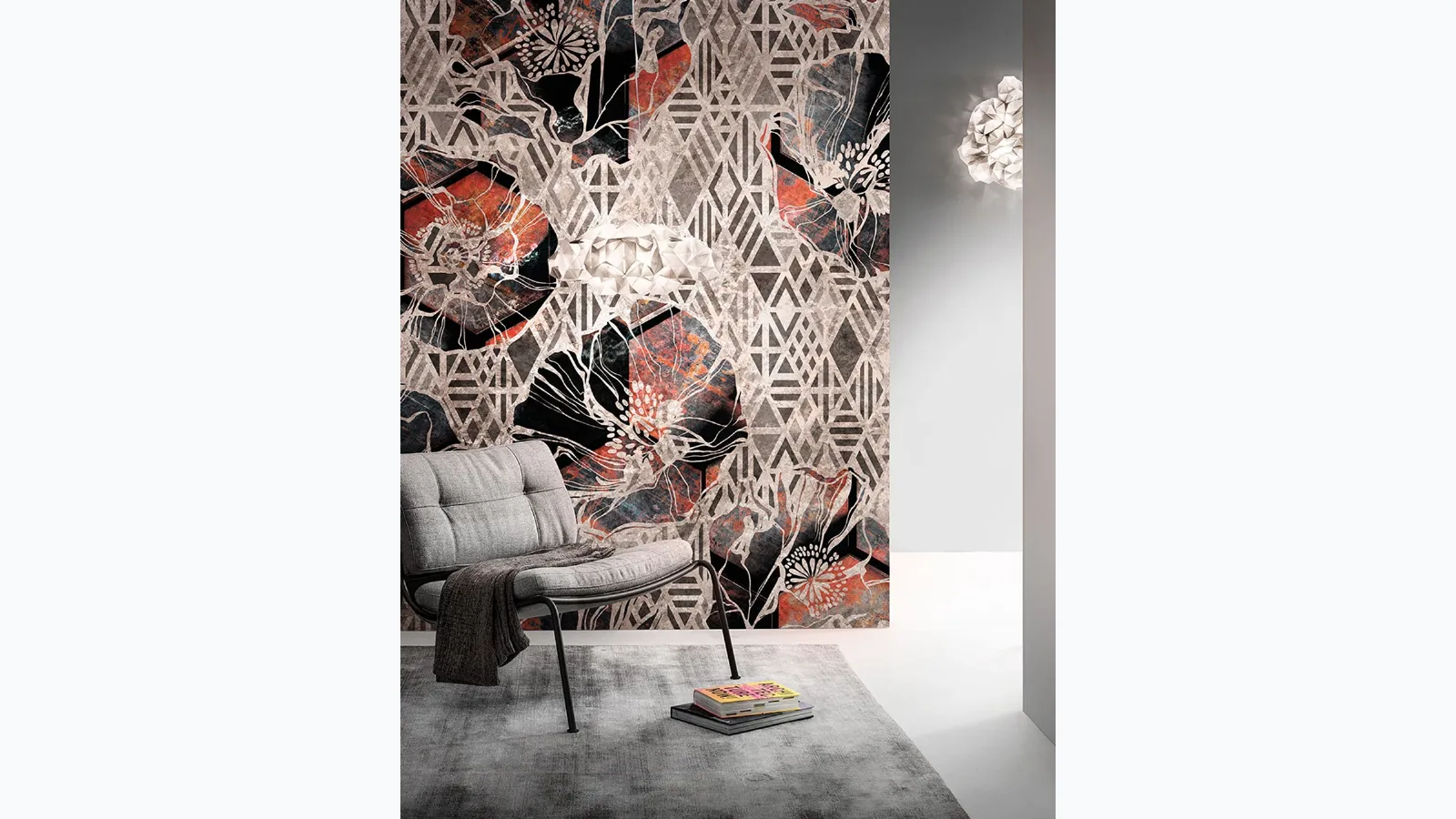 Goldenwall wallpaper with geometric floral illustration Rustilux by Inkiostro Bianco