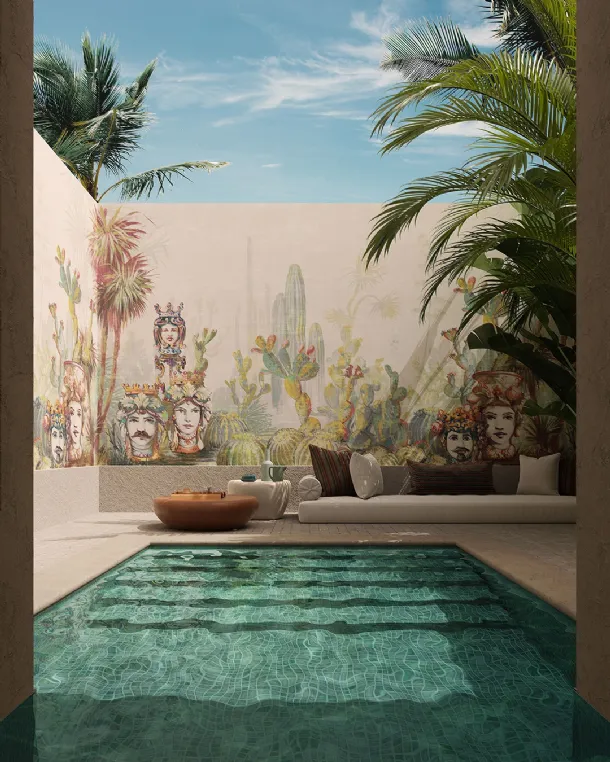 Wallpaper with artistic illustration of Sicily by Inkiostro Bianco