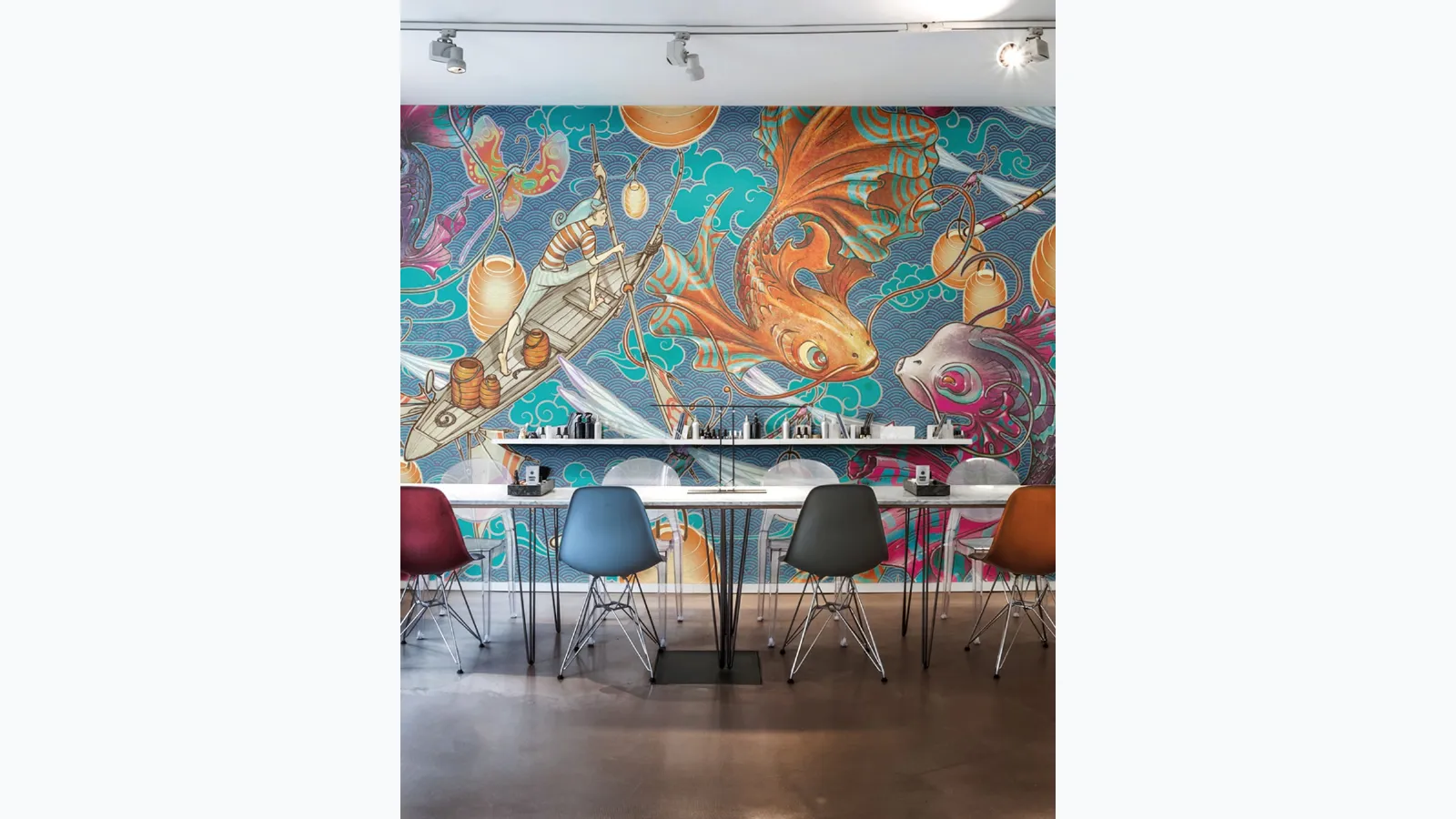 Wallpaper with oriental illustration Silent Sky by Inkiostro Bianco