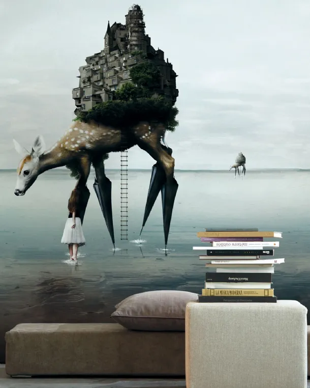 Wallpaper with artistic illustration 