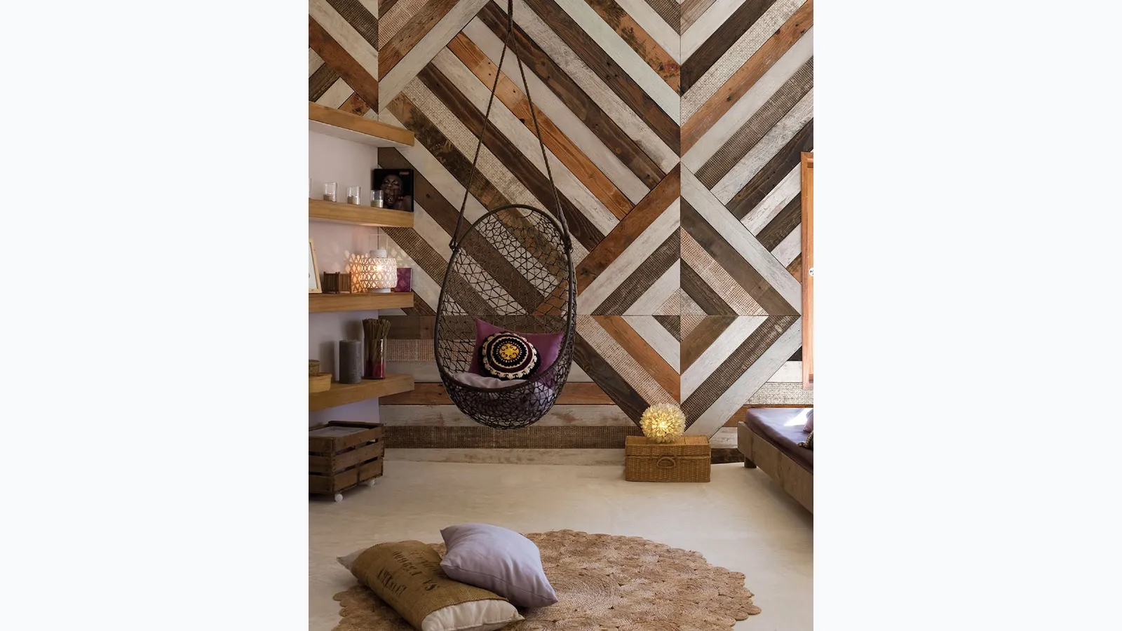 Geometric wallpaper with a wooden effect called 
