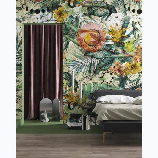 Wallpaper with tropical inspired illustration Zodiac by Inkiostro Bianco.