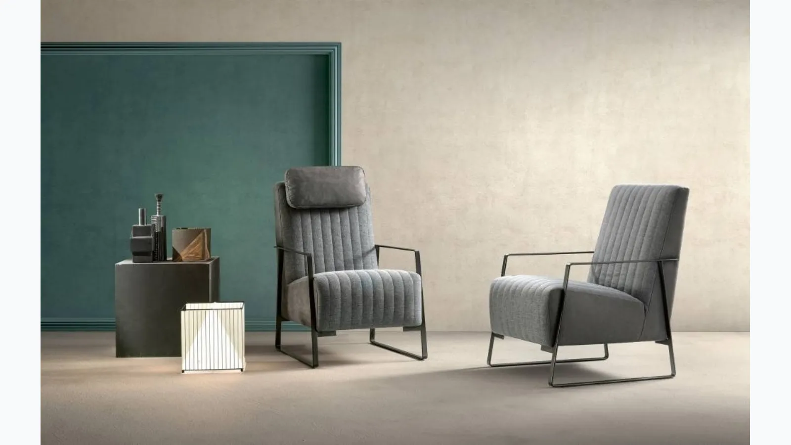 Angy fabric and leather armchair by Samoa.