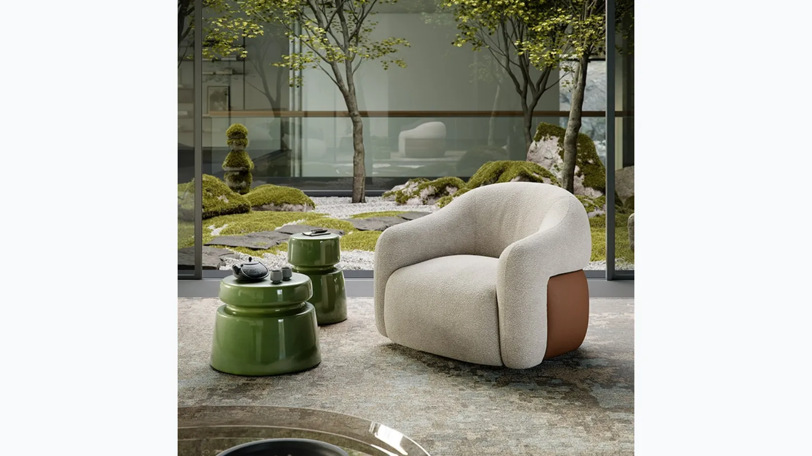 Baldwin Turn fabric armchair with leather detail on the back by Cattelan Italia