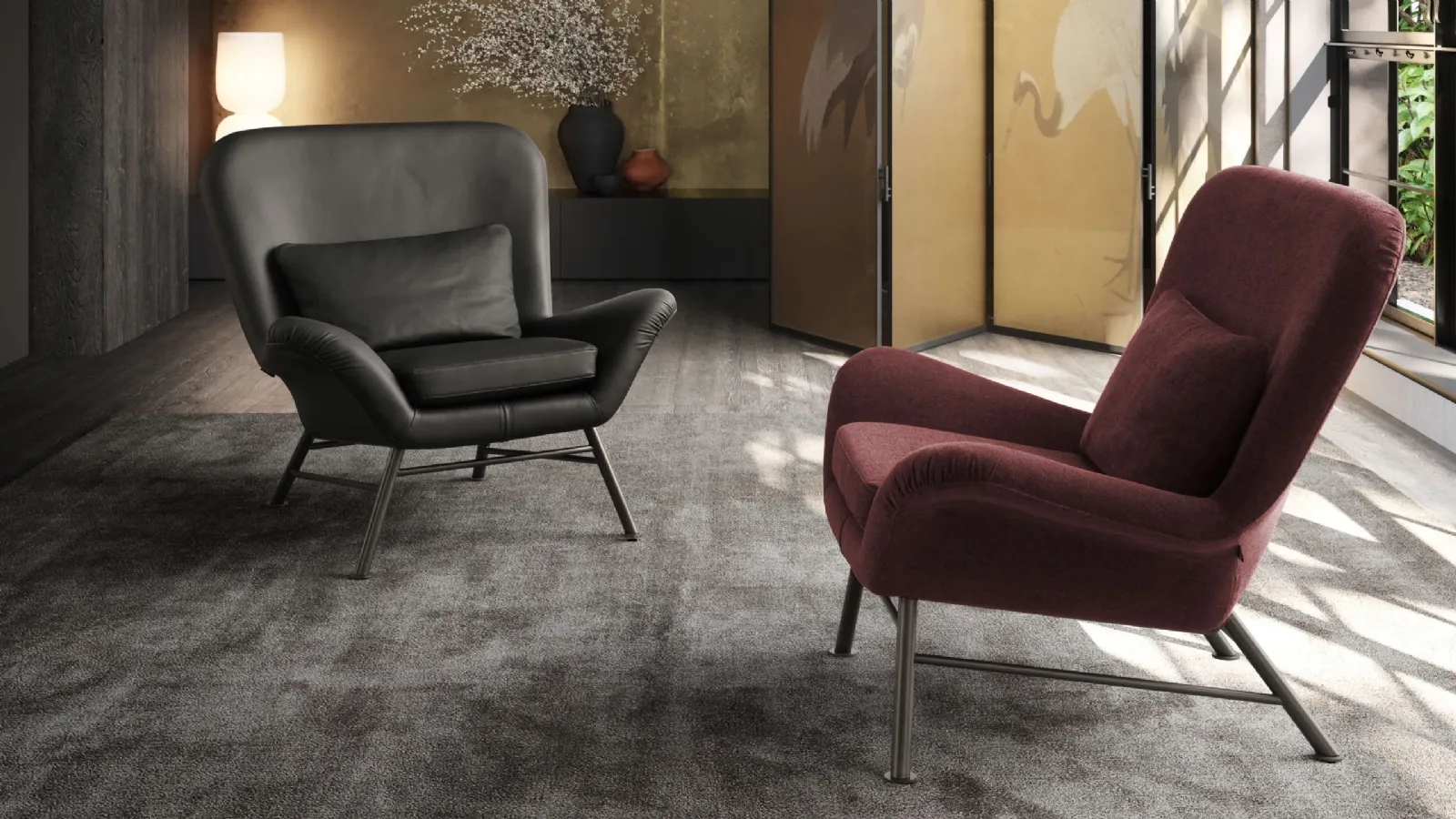 Flap armchair in leather or fabric by Valentini.