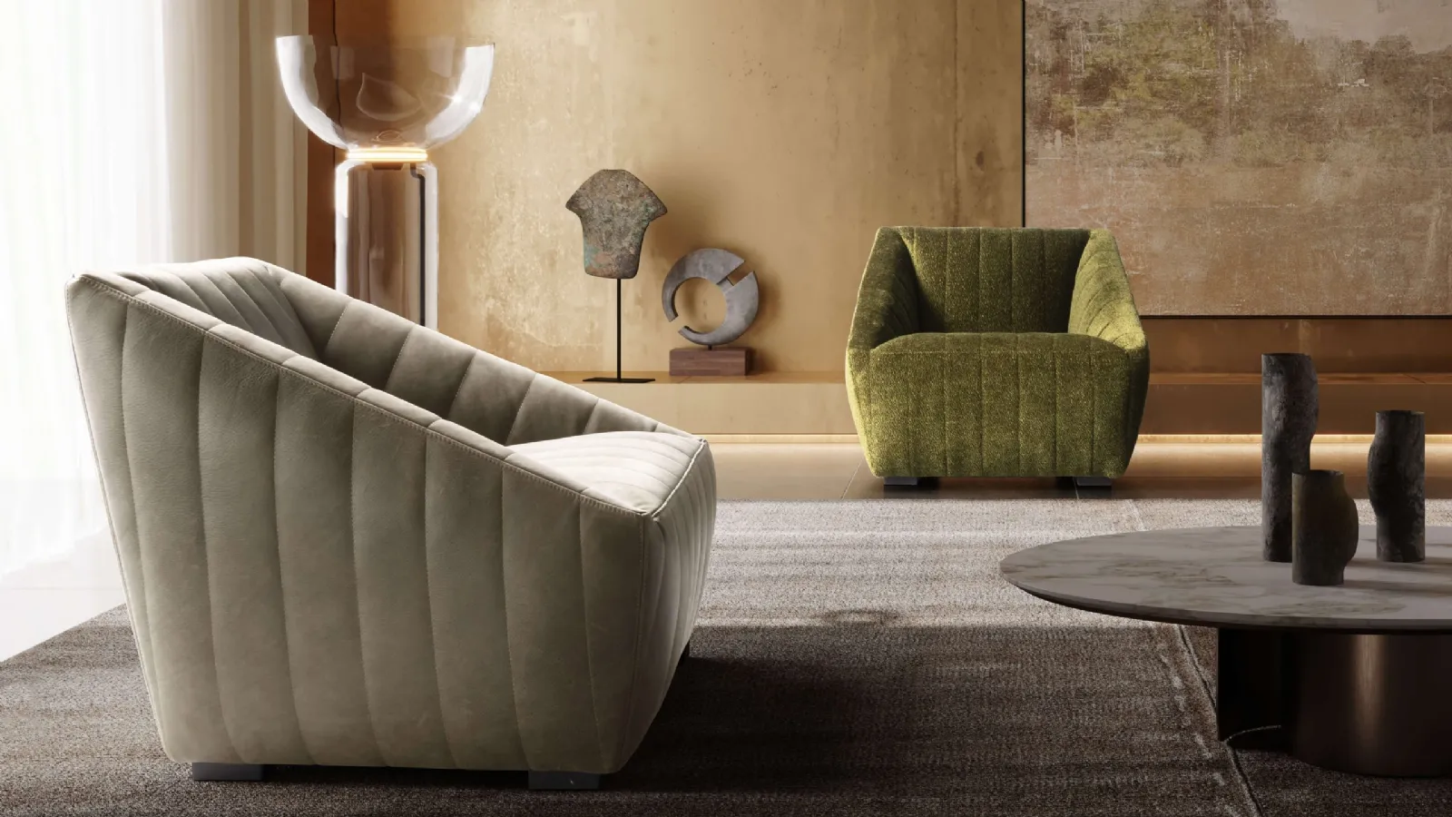 Leather or fabric Gregory armchair by Valentini.