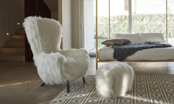 White eco fur upholstered armchair by Guelfo Fur from Opinion Ciatti.