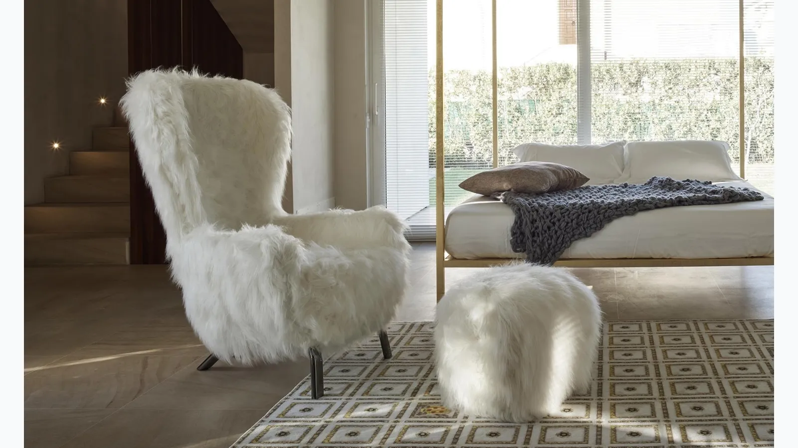 White eco fur upholstered armchair by Guelfo Fur from Opinion Ciatti.