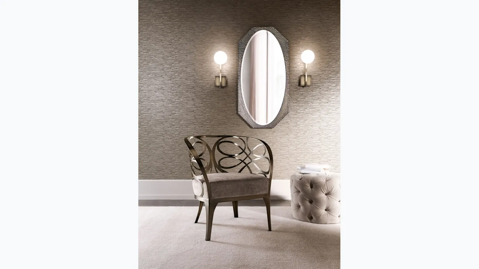 Design armchair Noè with base and backrest in iron by Cantori.