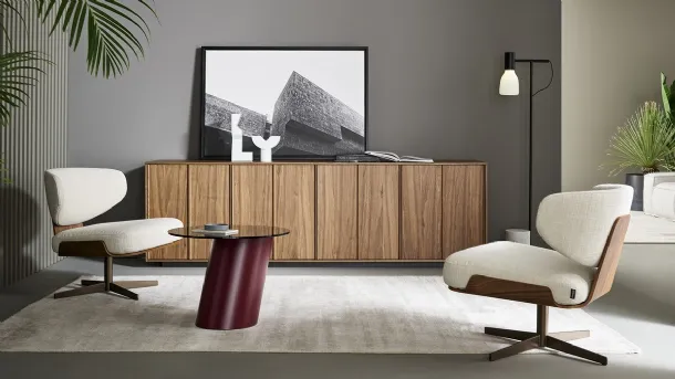 Design armchair Olos in fabric and wood by Bonaldo