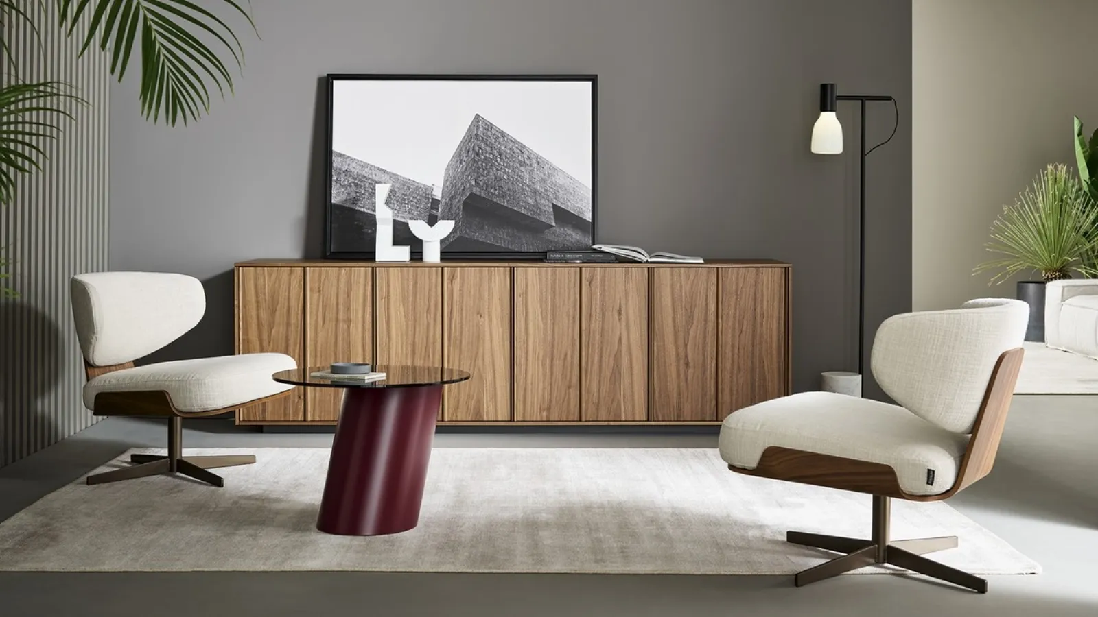 Design armchair Olos in fabric and wood by Bonaldo