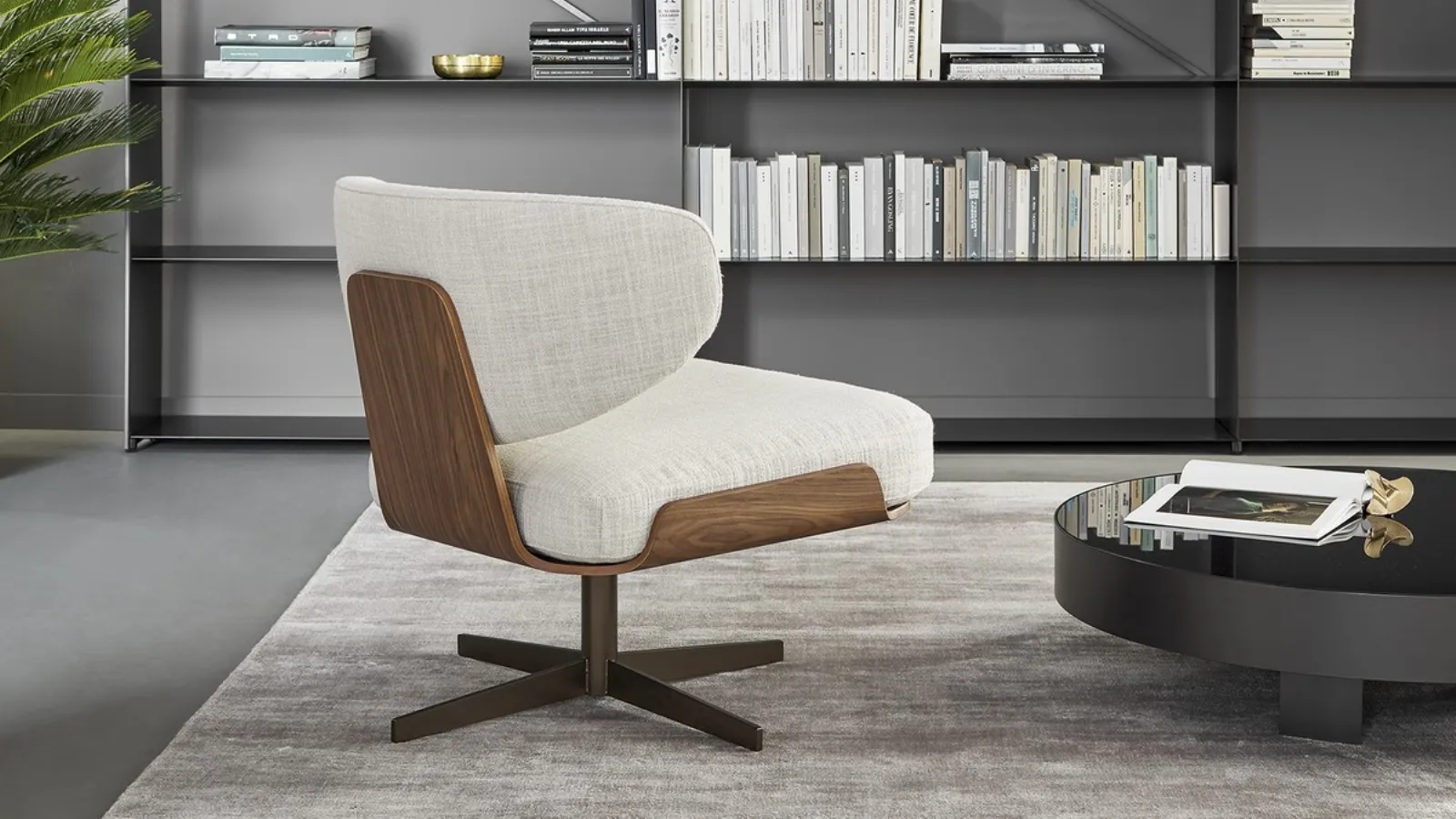 Designer armchair Olos in fabric and wood by Bonaldo
