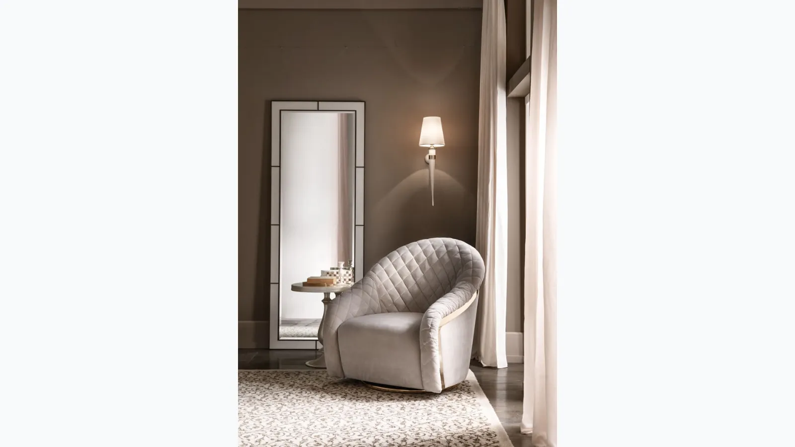 Fabric armchair with swivel metal base Portofino by Cantori.