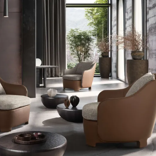 Leather and fabric Rizz armchair by Valentini.