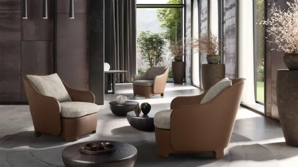 Leather and fabric Rizz armchair by Valentini.