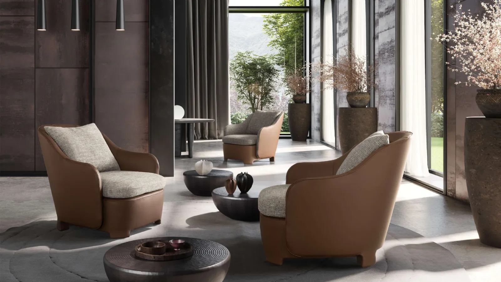 Leather and fabric Rizz armchair by Valentini.