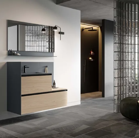 Suspended bathroom vanity Deep 03 in Virginia oak materic by Birex.