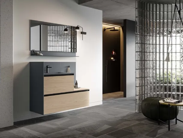 Suspended bathroom vanity Deep 03 in Virginia oak materic by Birex.