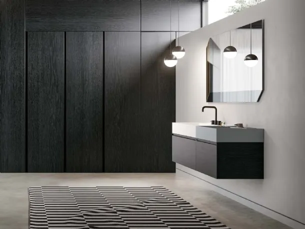 Suspended Bathroom Vanity in charcoal oak essence Deep 07 by Birex