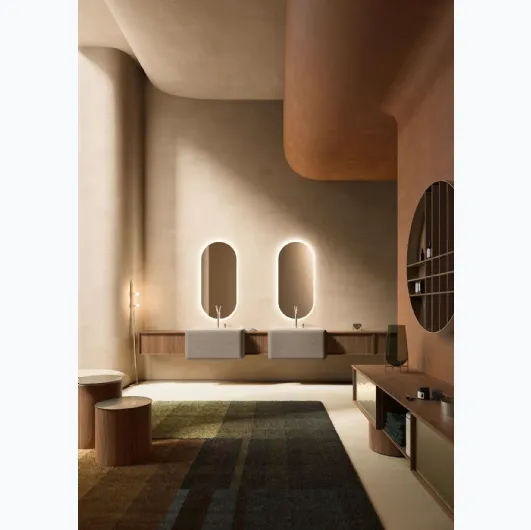 Wall-hung bathroom unit in walnut Canaletto from the Des Evolution 04 collection by Cerasa.