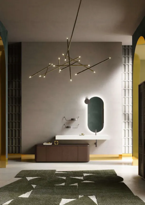 Floor standing bathroom unit Des Evolution 06 in thermo-treated oak by Cerasa.
