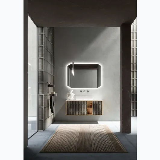 Suspended Des Evolution 07 bathroom cabinet in light oak by Cerasa.