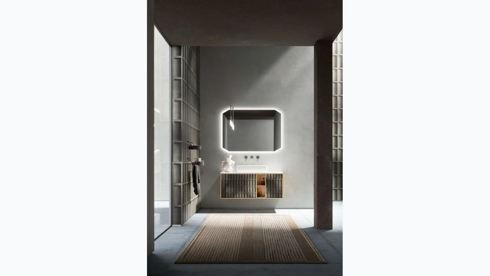 Suspended Des Evolution 07 bathroom cabinet in light oak by Cerasa.