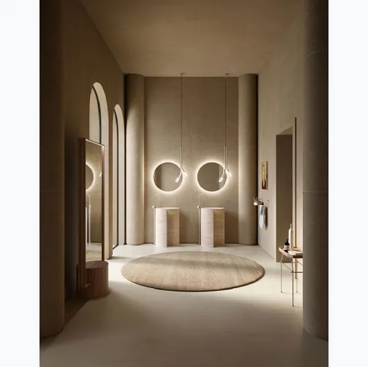 Freestanding Evolution Caramel 01 Washbasin in Travertine Resin Stone by Cerasa