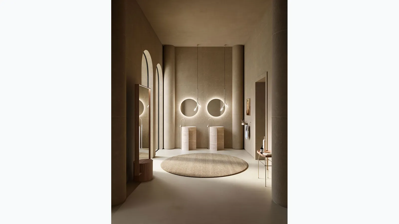 Freestanding Evolution Caramel 01 Washbasin in Travertine Resin Stone by Cerasa