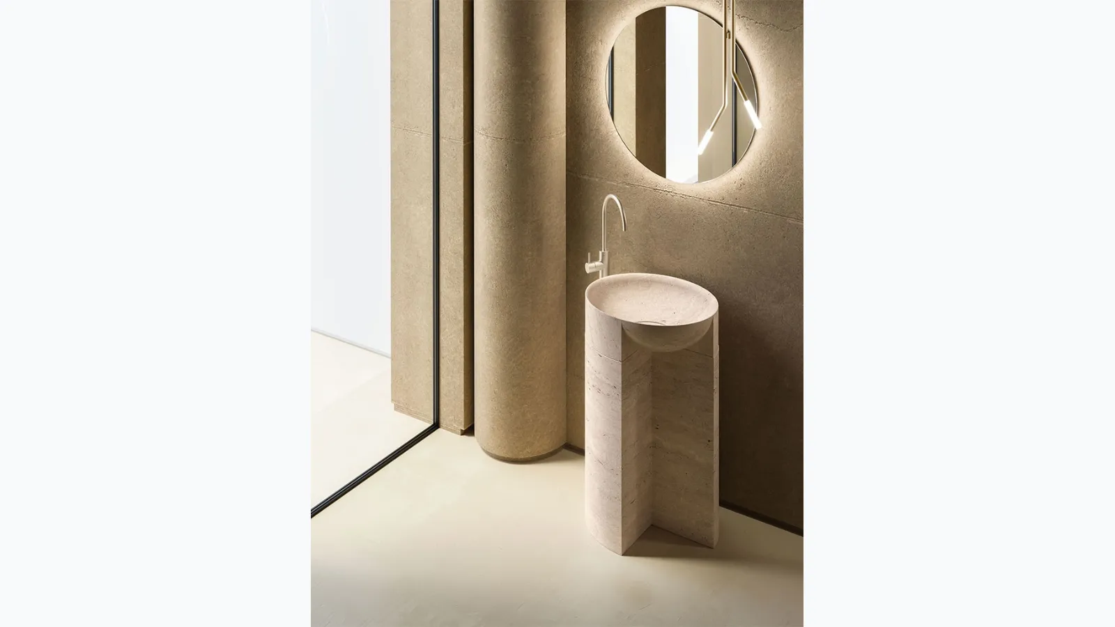 Freestanding washbasin Des Evolution Caramel 01 in Travertine Stone Resin by Cerasa.