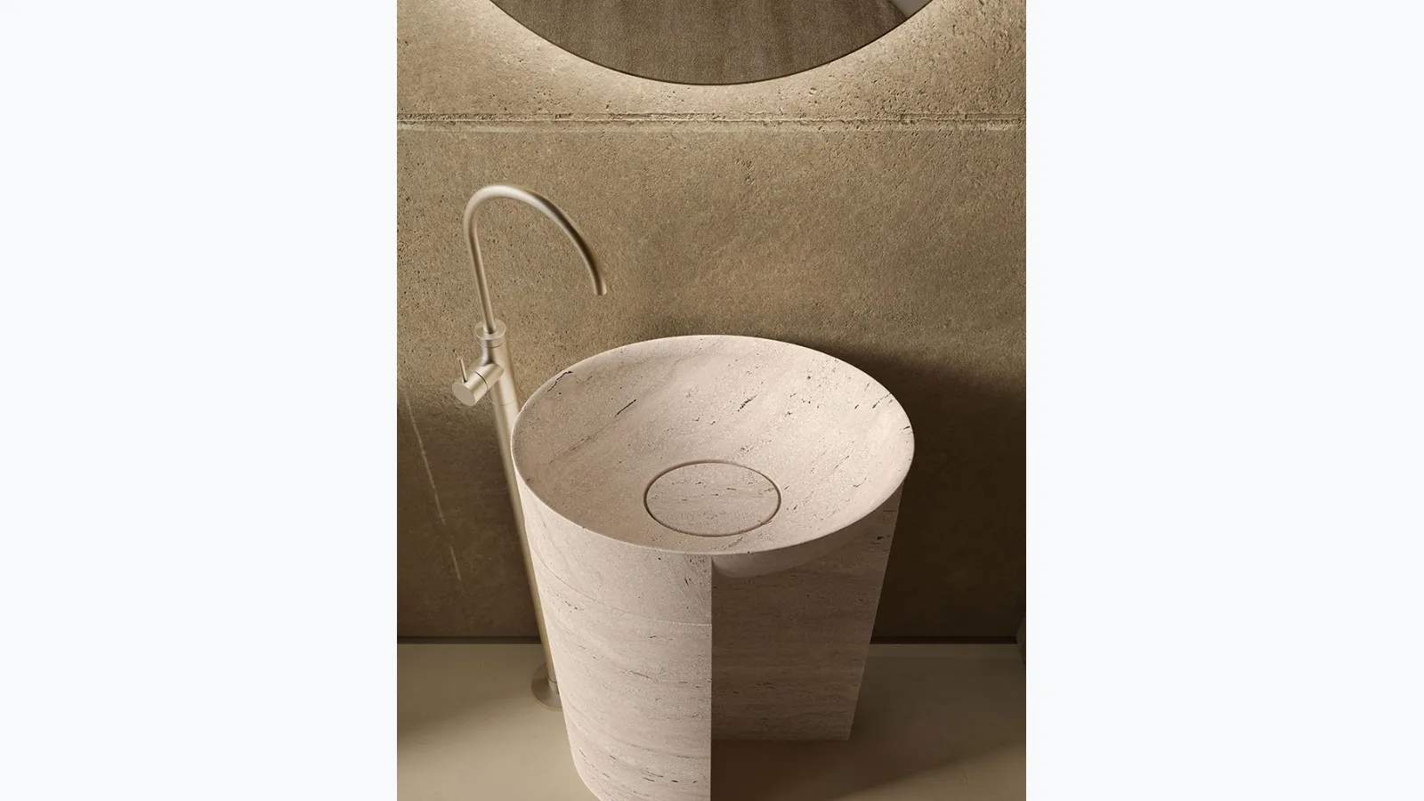 Freestanding Des Evolution Caramel 01 Resin Stone Travertine Washbasin by Cerasa.