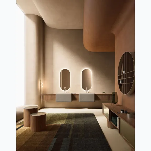 Bathroom furniture Des Evolution Caramel 02 in Canaletto Walnut with resin sinks by Cerasa.