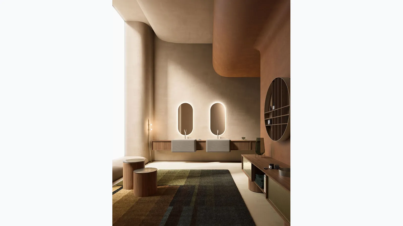 Bathroom furniture Des Evolution Caramel 02 in Canaletto Walnut with resin sinks by Cerasa.