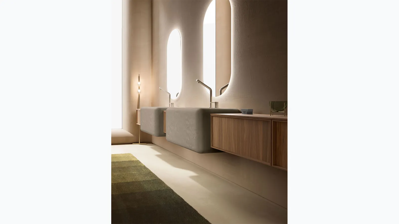Bathroom furniture Des Evolution Caramel 02 in Canaletto Walnut with resin sinks by Cerasa.