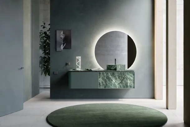 Bathroom furniture Des Evolution Deep Green 01 in lacquered and Green Alpi resin by Cerasa.