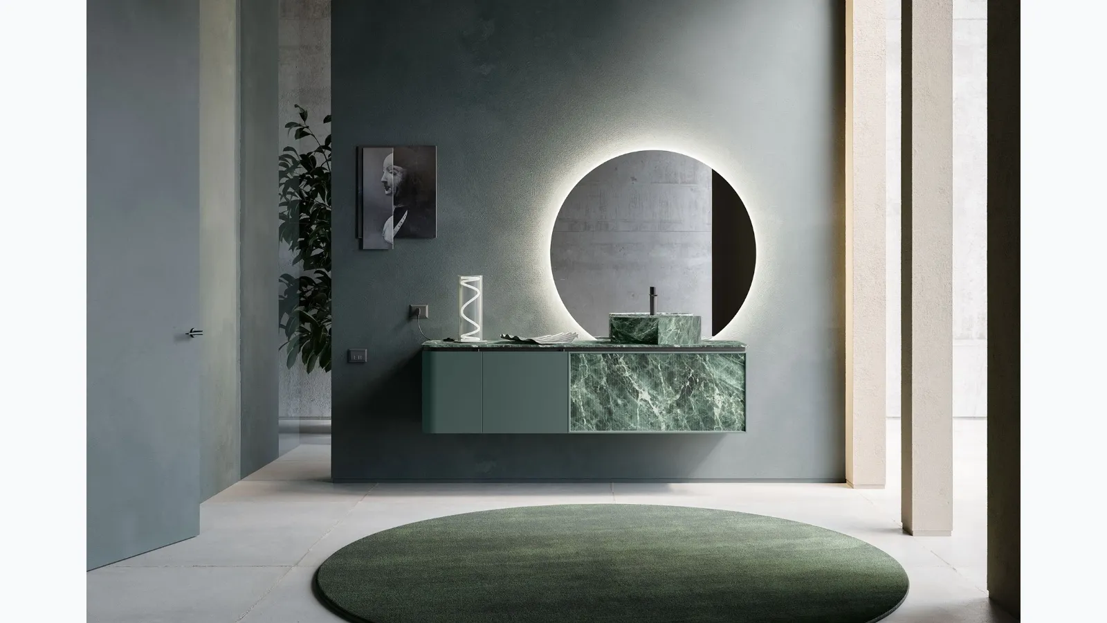 Bathroom furniture Des Evolution Deep Green 01 in lacquered and Green Alpi resin by Cerasa.