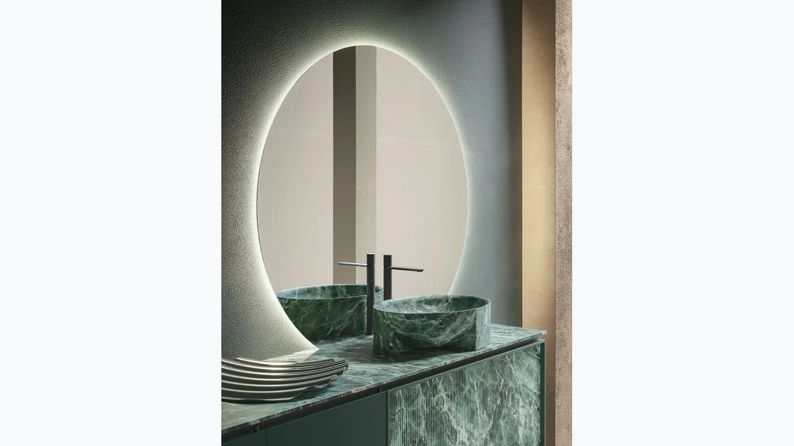 Bathroom furniture Des Evolution Deep Green 01 in lacquered wood and resin in Alpi Verde color by Cerasa.