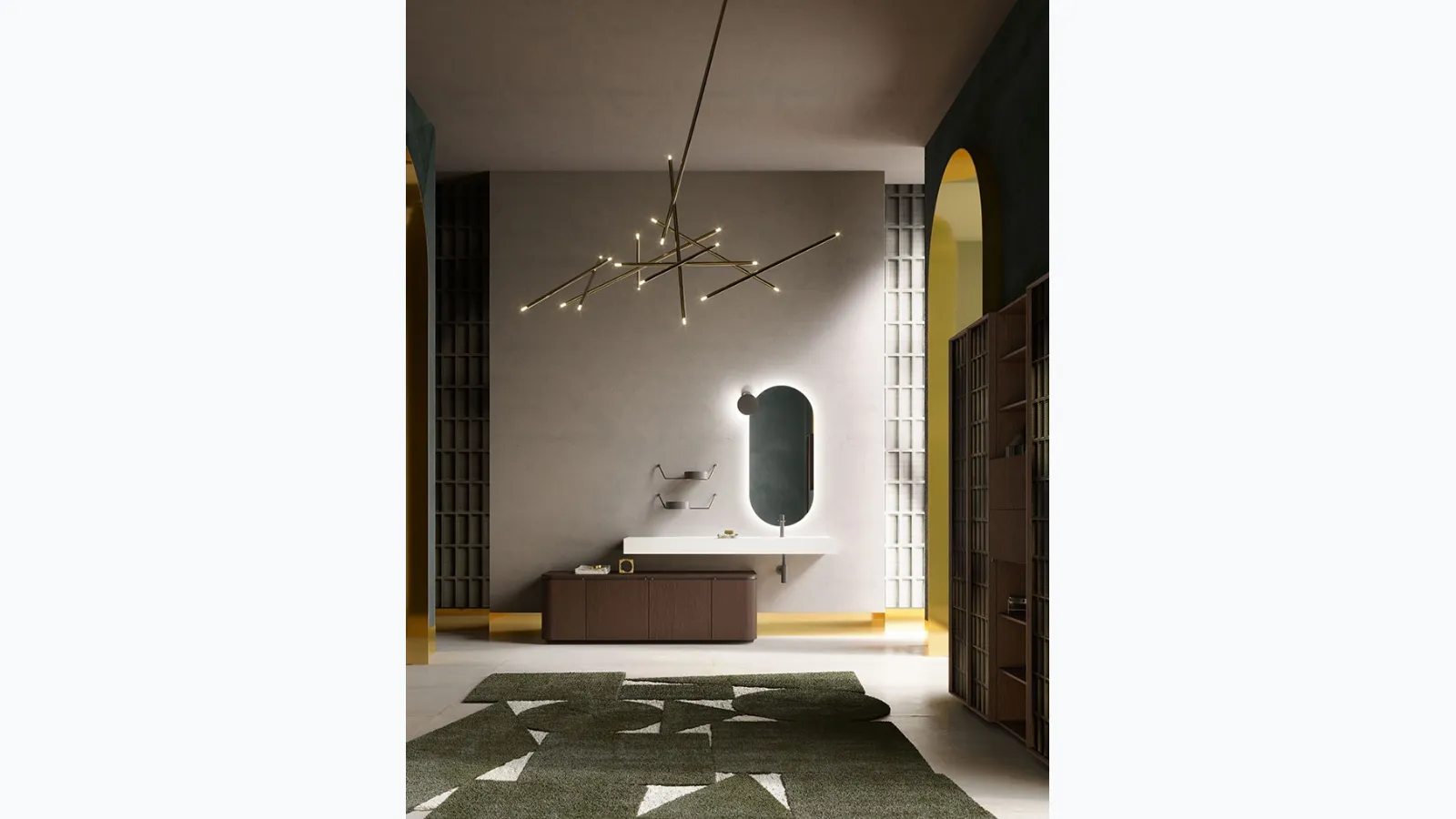 Bathroom cabinet with a base in thermally treated Oak Des Evolution Deep Green 02 by Cerasa.