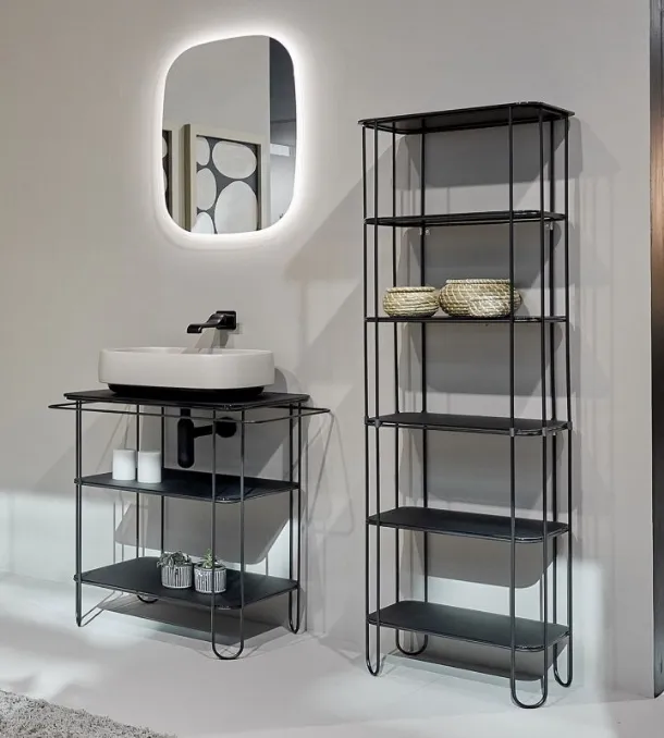 Floor-standing bathroom cabinet with stainless steel wire by Flaminia.