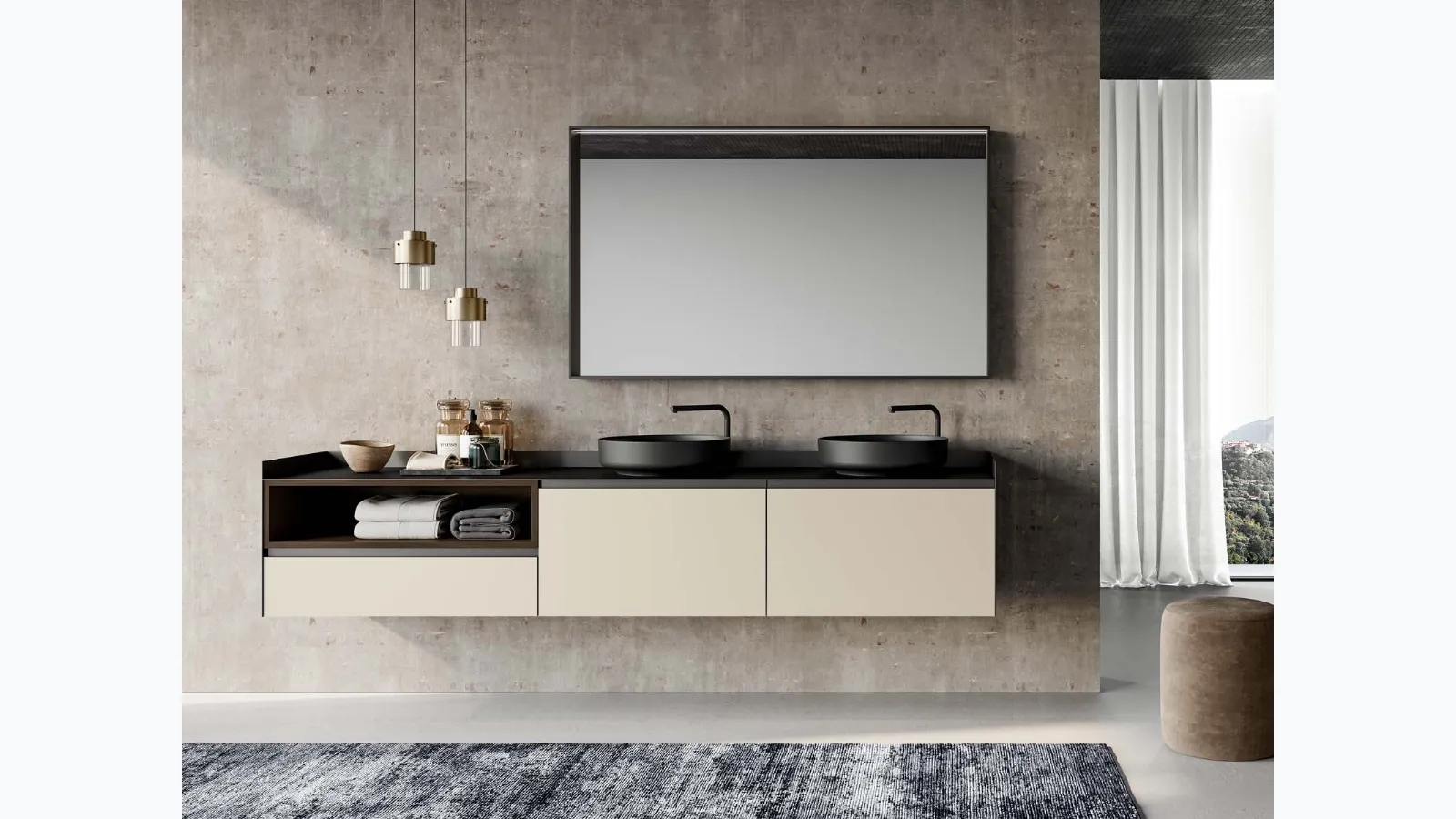 Bathroom cabinet Gola Up 02 in matt lacquered tortora by Birex