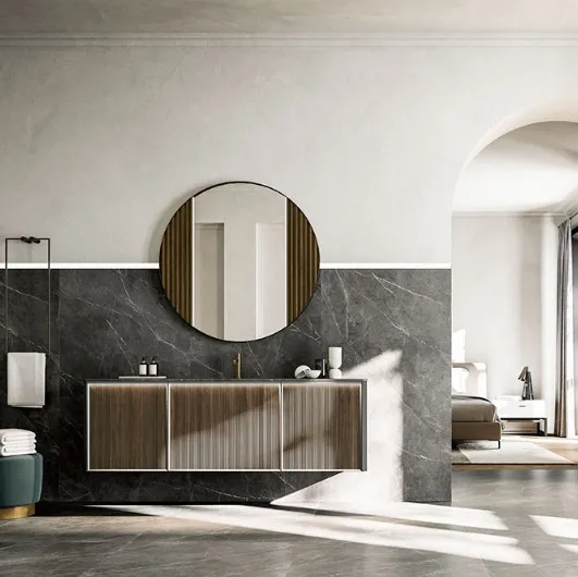 Suspended Bathroom Vanity Unit Honey 03 in Canaletto Walnut by Cerasa.