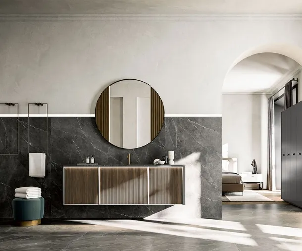 Suspended Bathroom Vanity Unit Honey 03 in Canaletto Walnut by Cerasa.