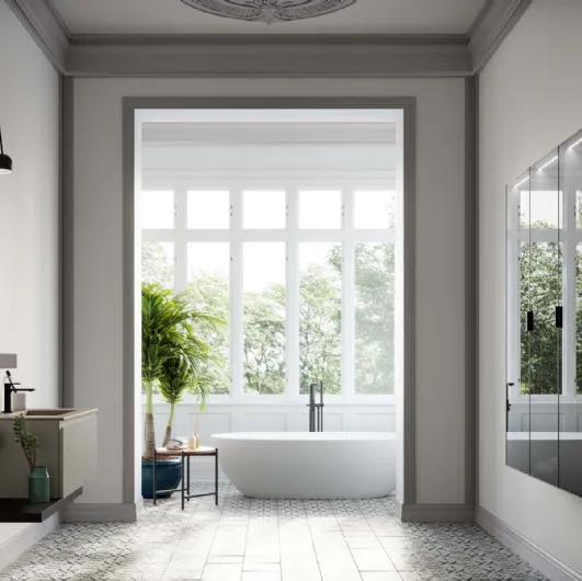 Suspended bathroom cabinet Lapis 06 in matte grey Aston and black lacquered by Birex.