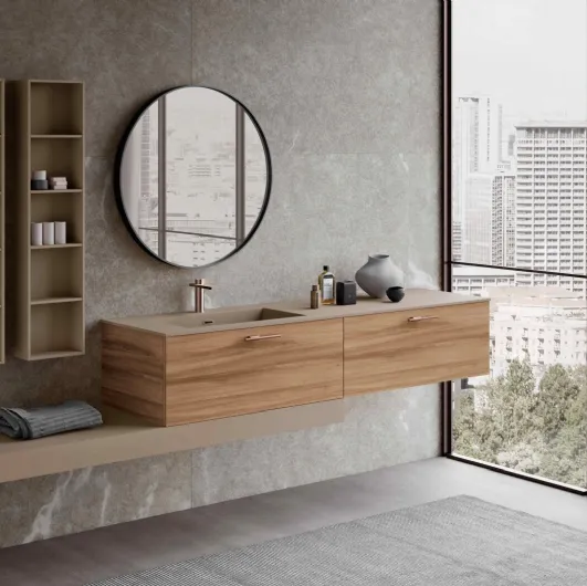 Wall-hung bathroom vanity Lime 0 Club 035 in HPL Unicolor Walnut by Azzurra Symphony.